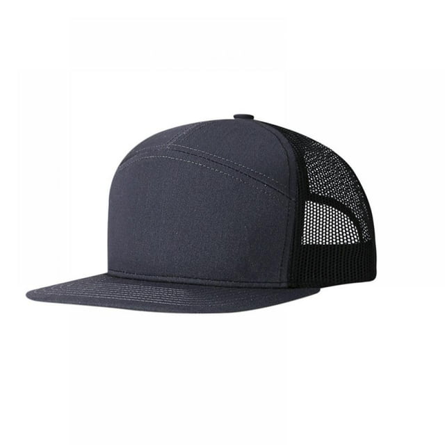 Square Flat Visor SNAP 7 Panel Mesh Back Trucker Snapback Hat,grayblack,One Size