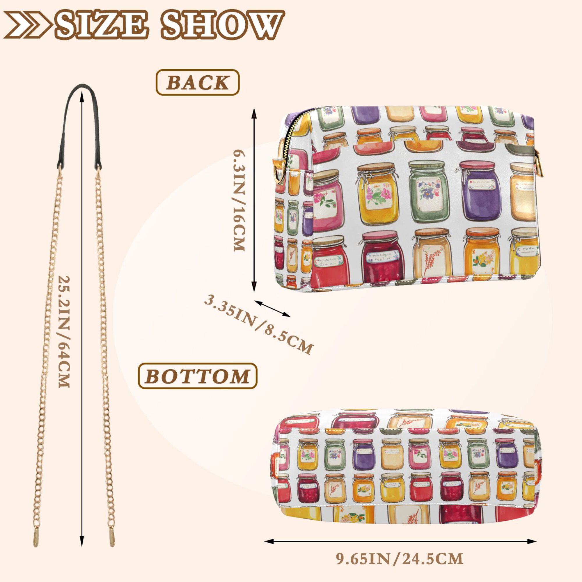 FORMRS Women Crossbody Purse with Chain Strap Vegan Leather Shoulder Handbag, Colorful Jam Jars