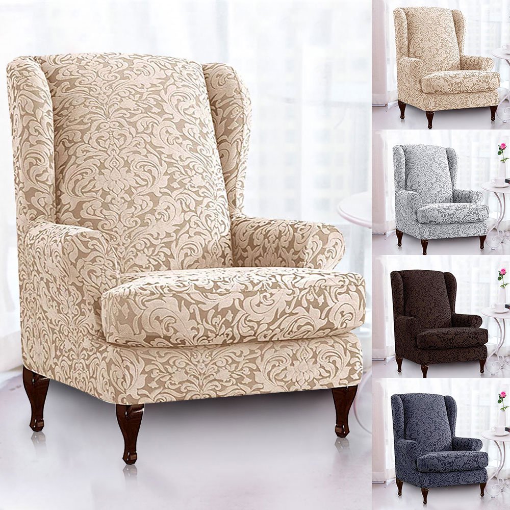 Durable Soft High Stretch Wing Chair Slipcover Non-slip Jacquard 2