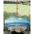 thumbnail image 3 of Outdoor Tablecloth with Umbrella Hole Zipper Coastal Ocean Round Tablecloth 60" Waterproof Outside Table Cloth Sandy Beach Coconut Tree Blue Sky Scenery Patio Table Cover Tablecloths for Picnic Party, 3 of 8