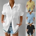 thumbnail image 3 of Chemise Décontractée à Col Rond en Dentelle pour Femmes, Été 2025 Couleur Unie Col à Revers Poche Épissée Manches Courtes Chemise Boutonnée, 3 of 8