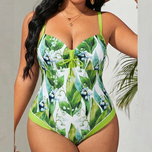 HOMBOM Womens Bathing Suit High Cut Swimwear Green One Piece Plus Size Swimsuit for Women Tummy Control