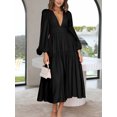 thumbnail image 2 of xiaxaixu Femmes Robe Longue Couleur Unie V-Cou Manches Longues Grande Swing Boho Robe Mode Printemps Automne Décontracté Robe de Vacances en Vrac, 2 of 7