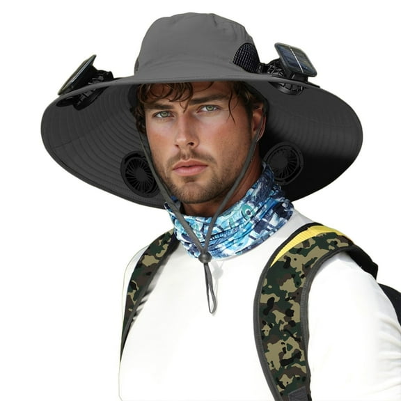 Daznico Hat with Fans Solar Power,Solar Fan Hat, USB Charging Detachable Solar Fan Embedded Large Brimmed Hat Summer Outdoor Men's Hiking and Fishing Hat ,Hat with Solar Fans Built in,Hat with Fans