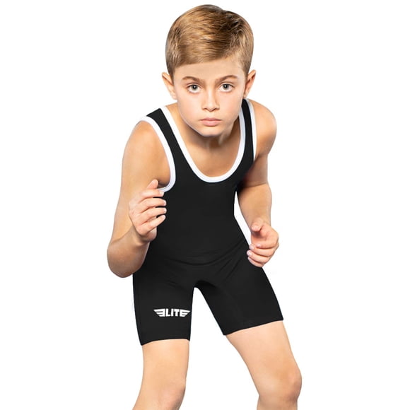Elite Sports Kids Wrestling Youth Singlet, Standard Boys Wrestling Singlets (Black, Medium)