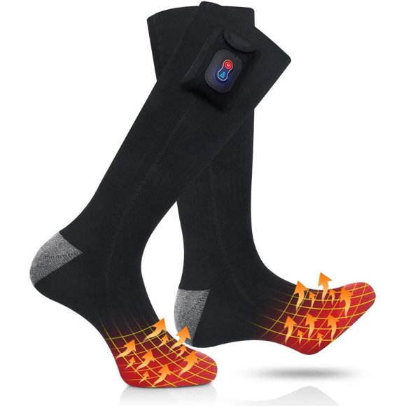 Chaussettes Chauffantes, Chaussettes Électriques Chauffe-Pieds Rechargeables à Batterie, Chauffage Thermique d'Hiver pour Pieds, Chauffe-Bottes avec Affichage de Puissance pour Sports et Plein Air