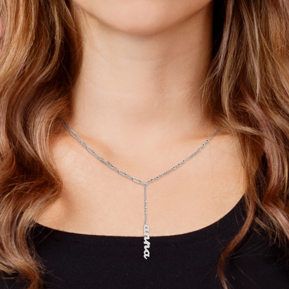 Personalized Planet Lowercase Script Mixed Chain Adjustable Y-Necklace ,Women's