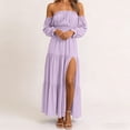 thumbnail image 4 of qafoshin Off Shoulder Dresses for Women Long Sleeve Solid Color Slit Maxi Dress, 4 of 6