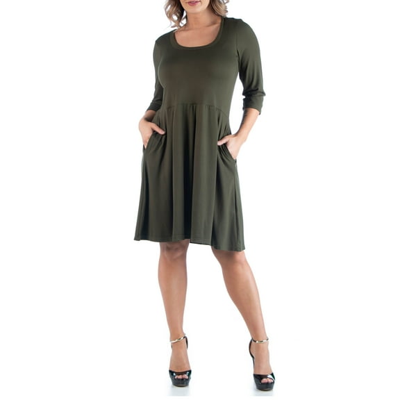 Women's Plus Size Fit and Flare Dress Evergreen 3X