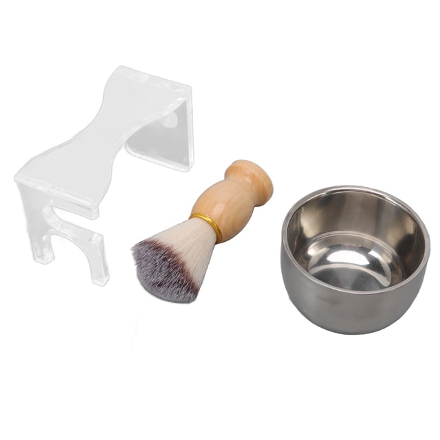 Juego de 3 brochas de afeitar para hombre, soporte de brochas de acrílico, cuenco de burbujas, kit de brochas de cerdas de nailon