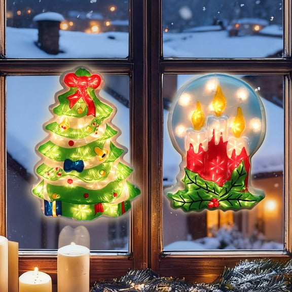 2-Pack Lighted Christmas Window Silhouette Decorations | Candle & Christmas Tree Designs | Indoor Decor for Window, Glass Wall