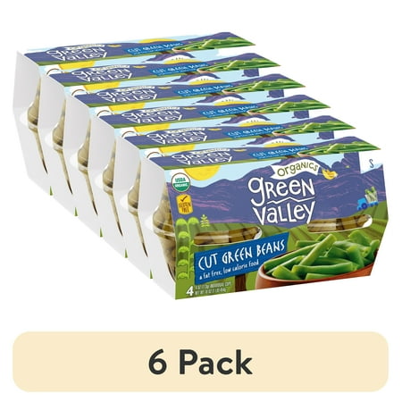 (6 pack) Green Valley Organic Cut Green Beans, 4 oz, 4 Cups