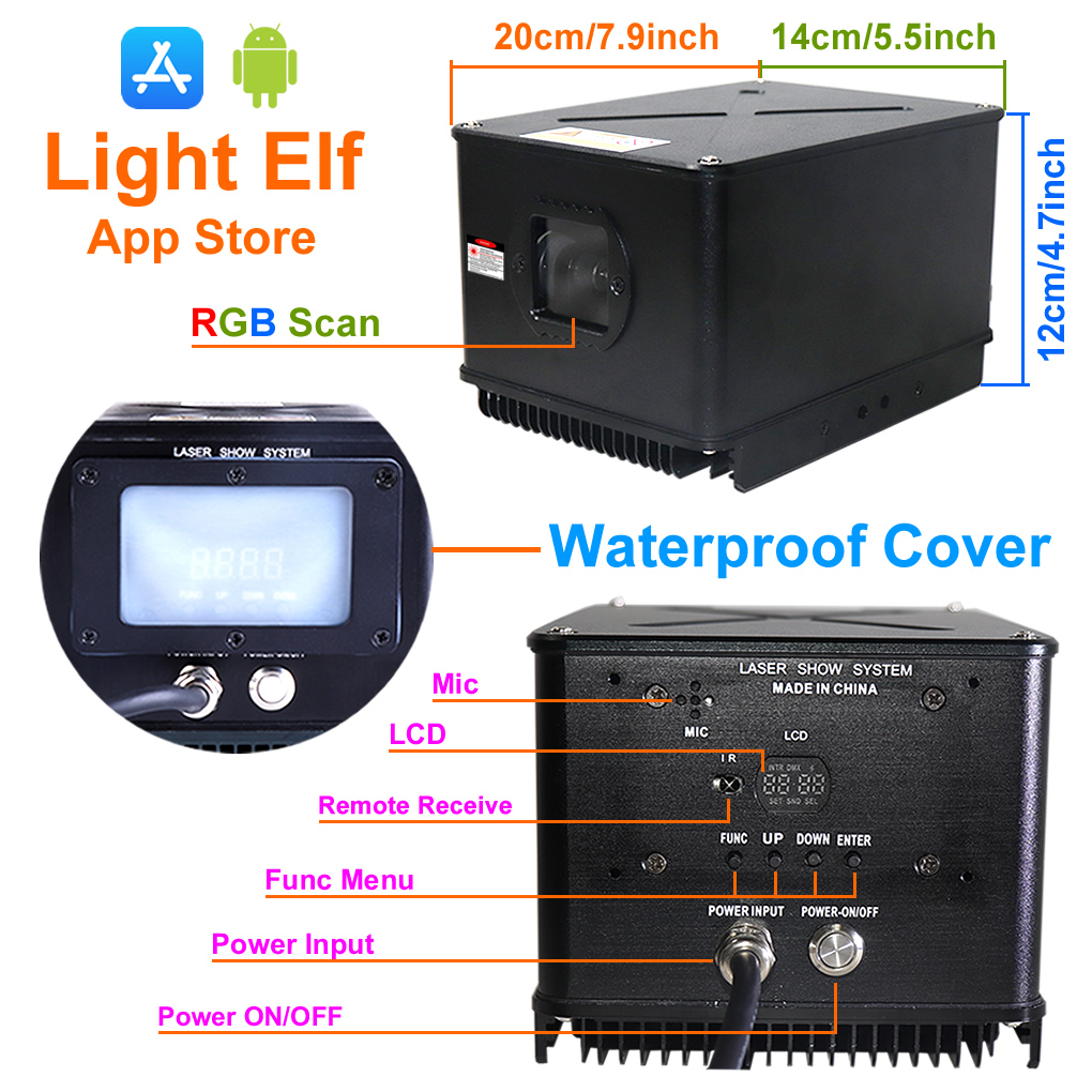 Pro Waterproof IP65 2W RGB Christmas Animation La ser Projector Lights + Apple iOS & Android Phone APP Beam DJ Party Show Stage Lighting
