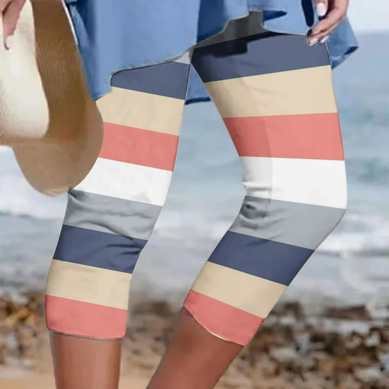 fartey Women's Plus Size Capri Pant Slim Fit Gradient Printed
