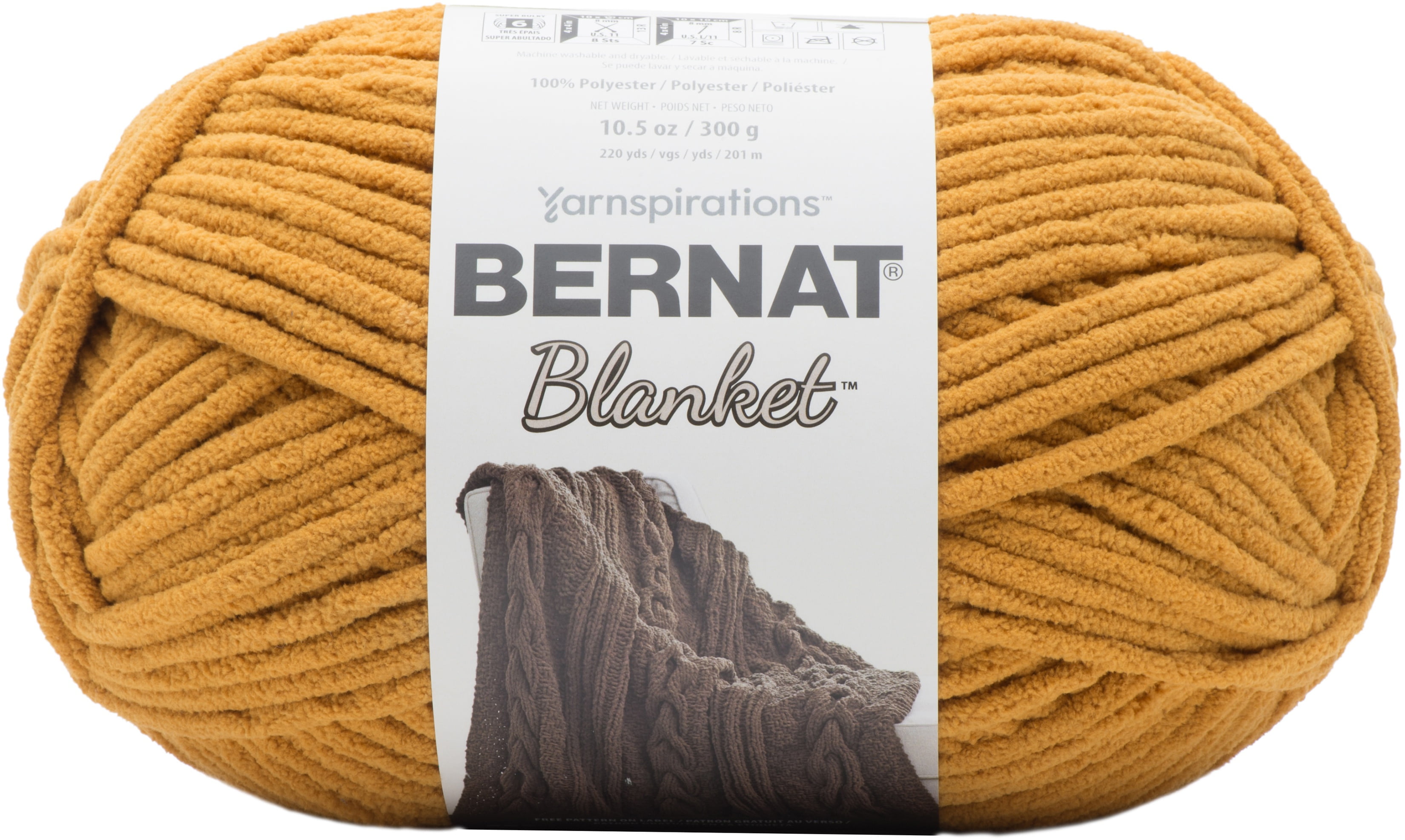 Bernat Blanket Burnt Mustard Yarn - 2 Pack of 300g/10.5oz - Polyester - 6 Super Bulky - 220 Yards - Knitting/Crochet
