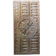 Mogul Antique Handmade Vintage Hand Carved Sun Temple Chakra Headboard Wall Hanging Bohemian Door Panle Interior Design