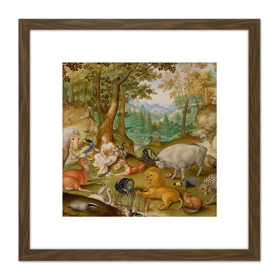 Jacob Hoefnagel Orpheus Charming The Animals Cropped 8X8 Inch Square Wooden Framed Wall Art Print Picture with Mount