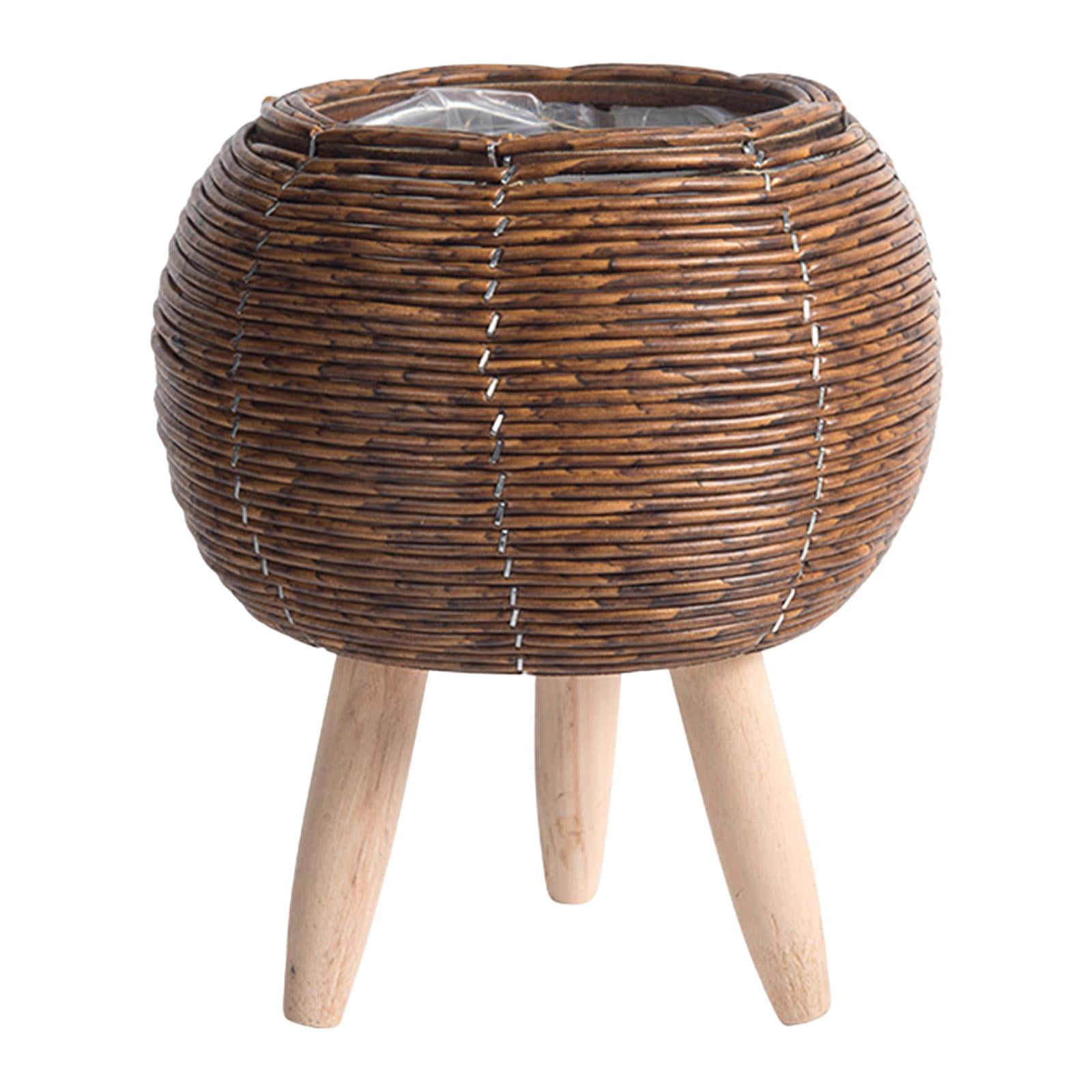 Woven Basket for Plant with Legs Basket Planter Flowerpot Rustic Rattan Basket Flower Pot for Balcony Apartment Drawing Room Decorations Ball Dark Brown