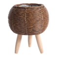 thumbnail image 4 of Woven Basket Plant Stand with Legs Basket Floor Planter Rustic Flower Pot Wooden Ball Dark Brown, 4 of 8