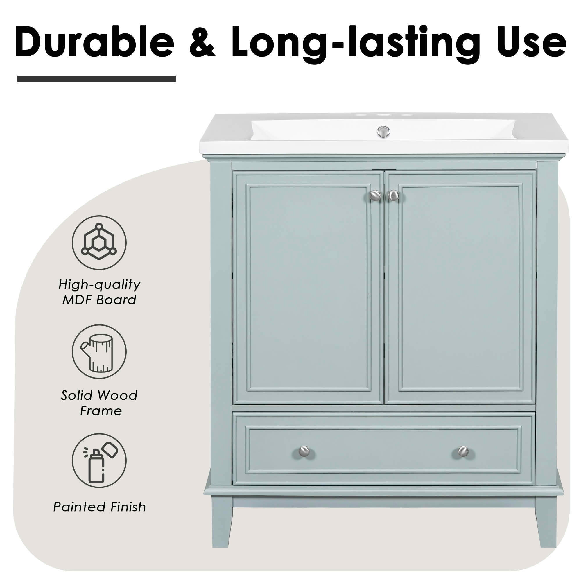 MAYEERTY 30" Bathroom Vanity without Sink Multi-functional Cabinet Doors Drawer Solid Frame MDF Green