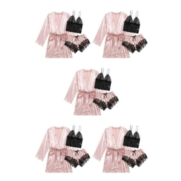 VONKY Soft And Lightweight Women Pyjama Set Cozy Night S Sleep Sexy And Fashionable Easy Care Pajamas Set pink L 5Set