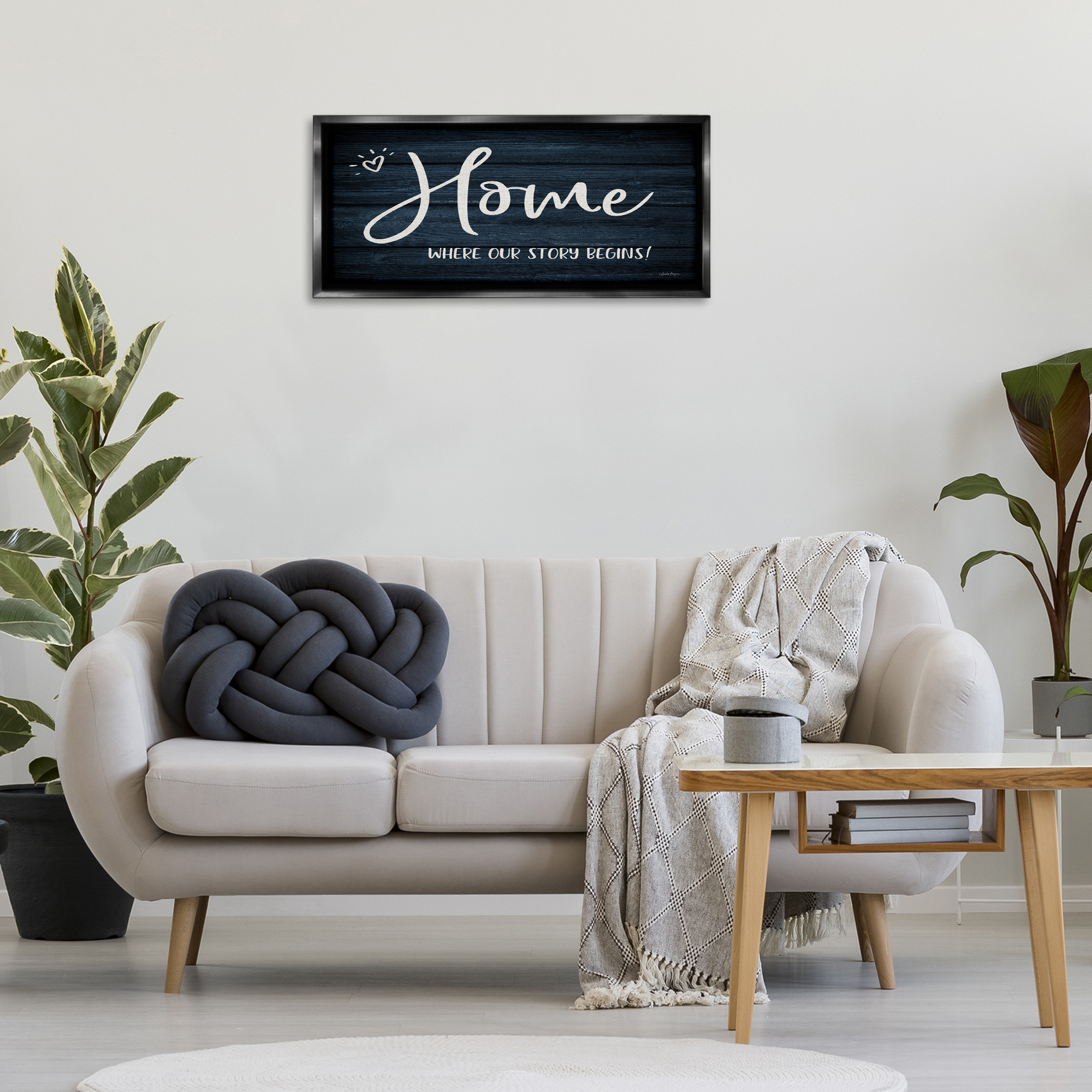Stupell Industries Where Our Story Begins Typography Painting Black Floater Framed Art Print Wall Art, 31 x 14