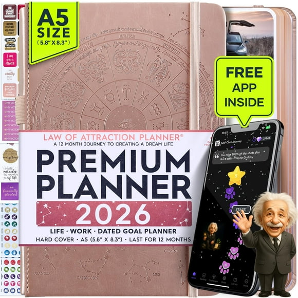 Law of Attraction Planner 2026 with Panduo App - Weekly & Monthly Goal Setting Planner to Increase Productivity | Life & Gratitude Journal, Include Foldable Vision Board, Gift Box & Stickers