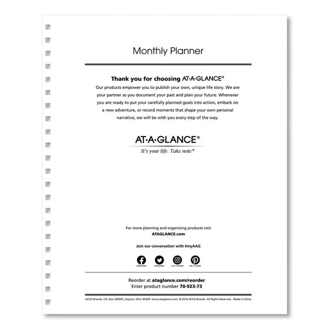 At-A-Glance AAG7092373 11 x 9 in. 2023 Monthly Planner, White