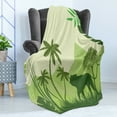 thumbnail image 4 of Lion Soft Flannel Fleece Throw Blanket, Green Animal Silhouette with Wild Jungle Trees Savannah Flora and Fauna, Cozy Plush for Indoor and Outdoor Use, 50" x 70", Green Pale Green, by Ambesonne, 4 of 5