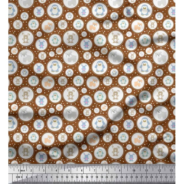 Soimoi Rayon Fabric Star & Cute Animals Kids Print Fabric by Yard 42 Inch Wide