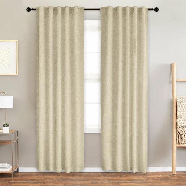 Lino Cortinas Blackout 100% Opacas, Bolsillo para Barra/Pestaña Trasera, para Recámara y Ventana de Sala, 2 Paneles (Lino, 132 x 213.3 cm)