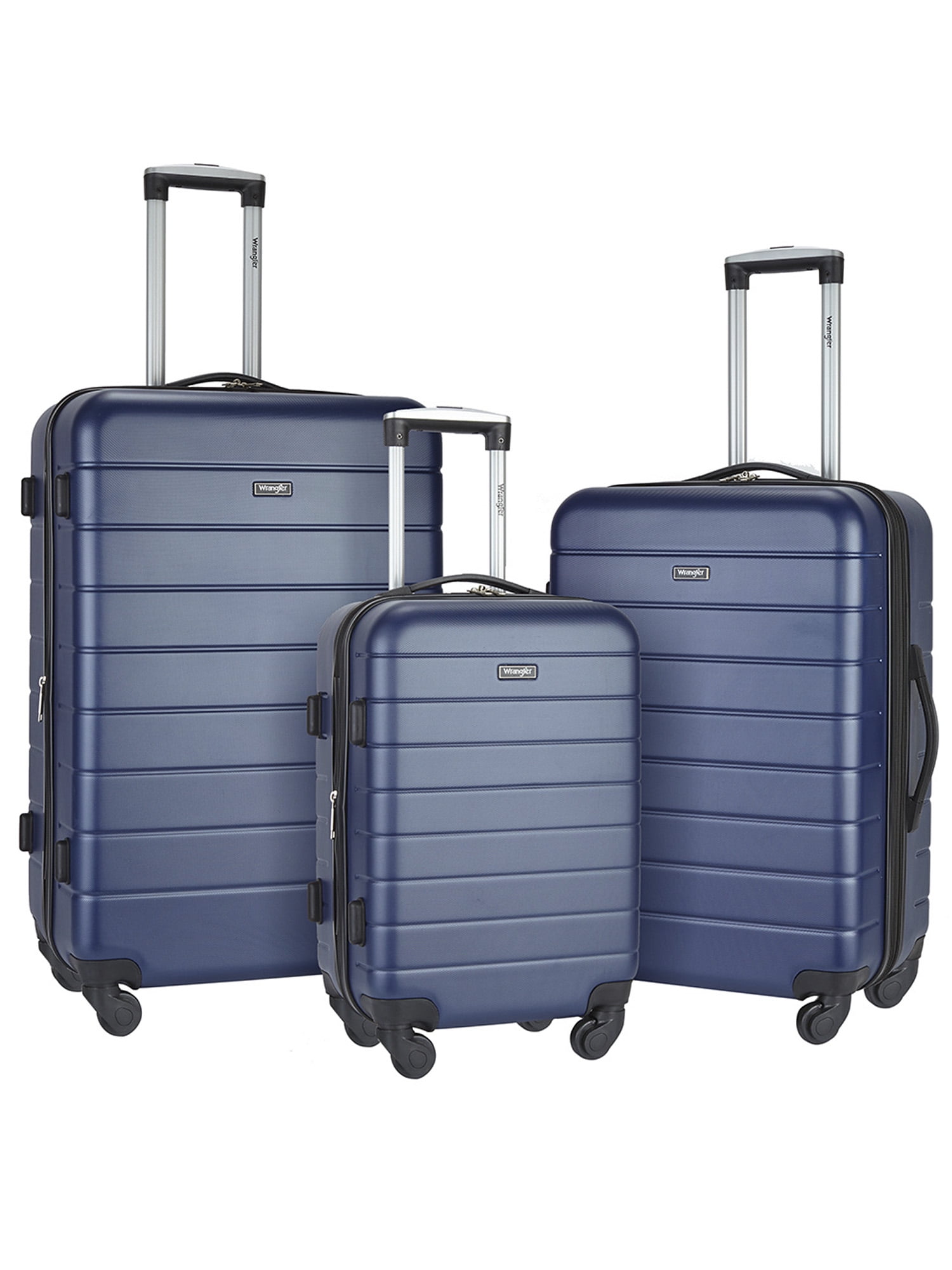 Wrangler 3 Piece Luggage Set with Cup Holder and USB Port, Navy Blue -  