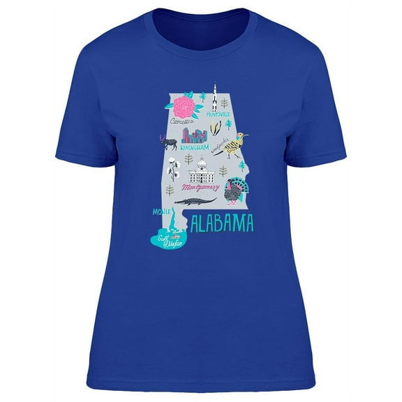 Illustrated Map Of Alabama T-Shirt Women -Image by Shutterstock, Female 3X-Large