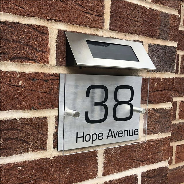 Solar House Number Visible Sign Light Wall Mounted Garden Gate Number Decoration Floating Arabic Numerals with Waterproof Toggle Switch Solar Panel for Garden House