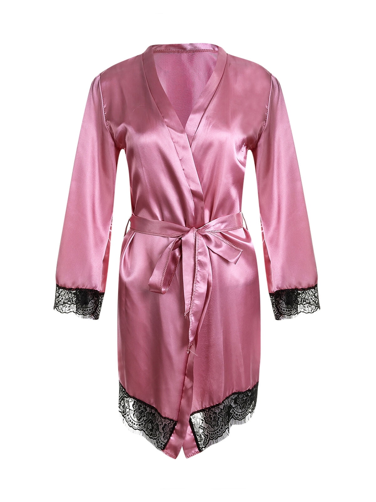 Women Bathrobe Satin Lady Nightgown Silk Soft Long Lingerie Night Robe