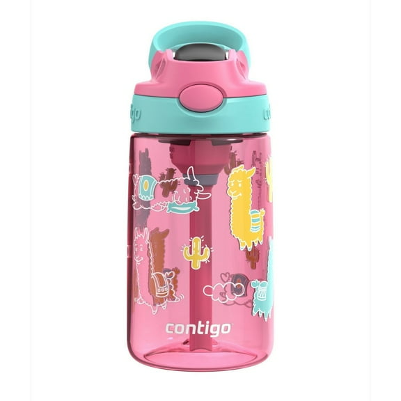 Contigo 14oz Kids' Water Bottle with Redesigned AutoSpout Straw Azalea Jade Vine with Llamas
