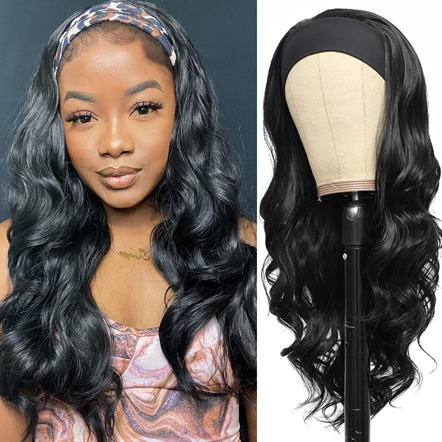 Body Wavy Synthetic Headband Wig for Black Women Synthetic Headband