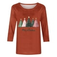 thumbnail image 4 of asdoklhq Christmas Pullover Sweaters for Women's Christmas Printed Round Neck 3/4 Sleeve T-shirt Loose Top Long Sleeve Round Neck Top/Shirt Coffee 3X, 4 of 5