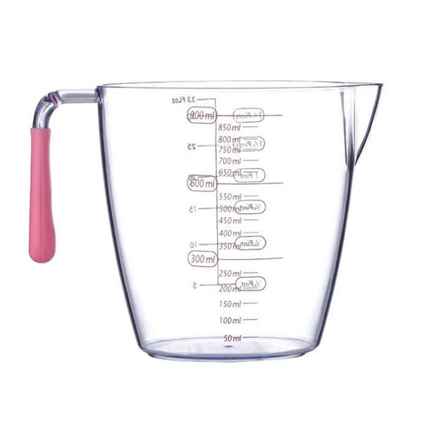 Yhmxh Utensilios de cocina Juego de tres tazas medidoras de plástico grueso para uso doméstico en la cocina, transparentes con marcas claras, disponibles en tamaños de 200 ml, 400 ml y 900 ml.
