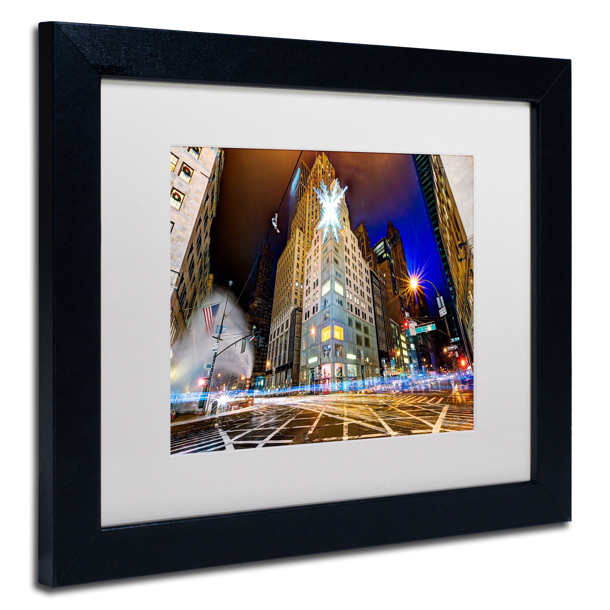Trademark Fine Art "Christmas in New York" Canvas Art by David Ayash White Matte, Black Frame