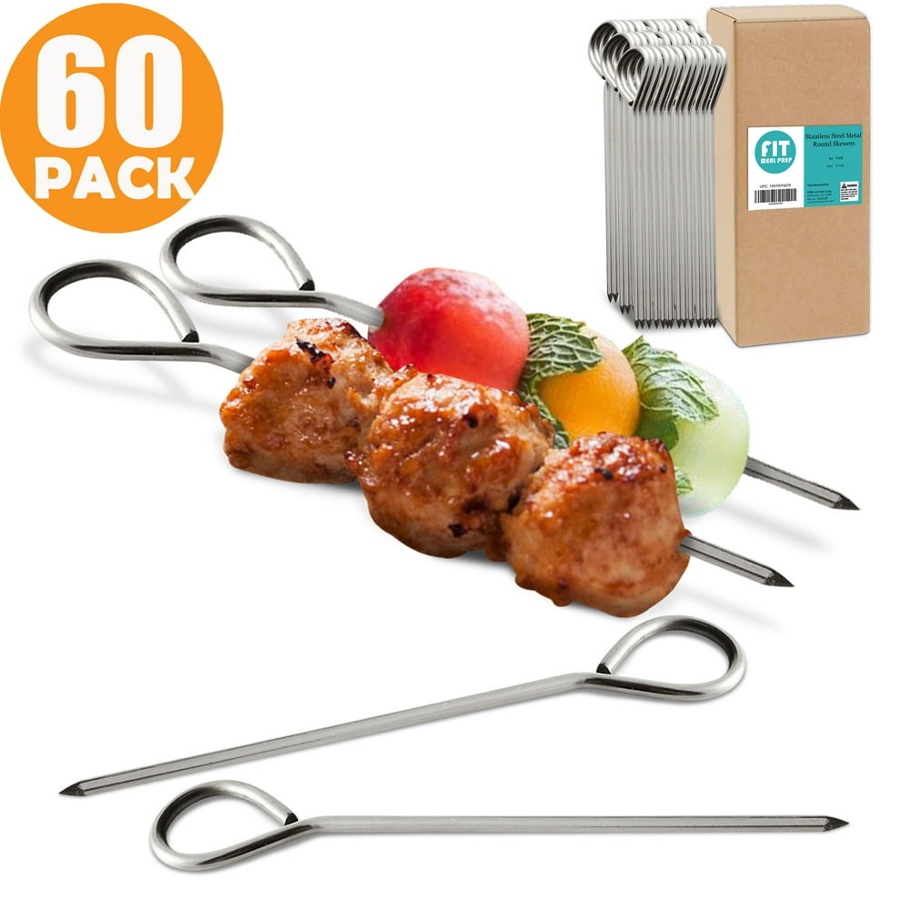 [60 Pack] 5” Stainless Steel Metal Round Skewers Kabob Grilling