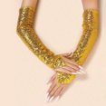 thumbnail image 2 of QTSHPN Womens Glove Long Sleeve Fingerless Sequins Reflective Details Stage Performance Party Retro Carnival Fashion Gold One Size, 2 of 4