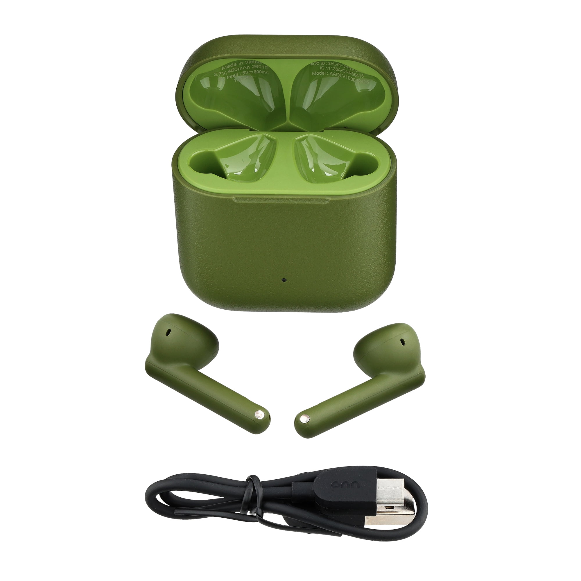 onn Wireless Earbuds with Environmental Noise Canceling, Olive