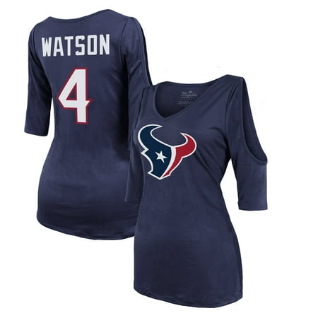Deshaun Watson Houston Texans Majestic Threads Women's Player Name & Number Cold Shoulder Half-Sleeve V-Neck T-Shirt -
