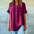 thumbnail image 5 of JFGHDG linen shirts for women Short Sleeve Cotton Linen Shirt linen button down shirt women Cotton Tops for Women batwing sleeve tops for women Shirt Top Stand Medium Sleeve Collar Shirt Shirt L, 5 of 7