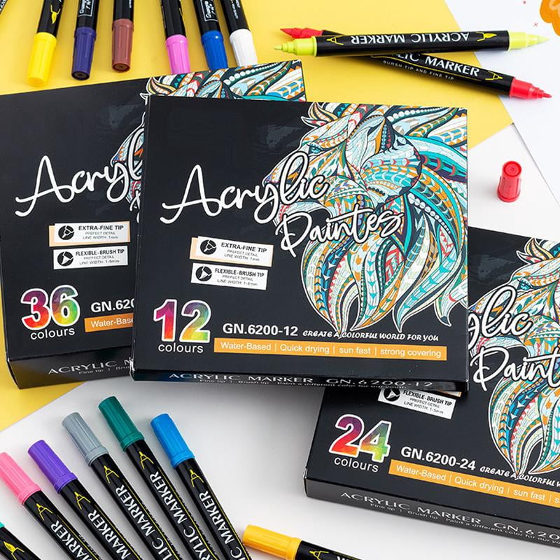 Acrylic Paint Pens Double-ended for Extra Fine Tip Markers for Rock Painting Woo
