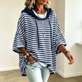 thumbnail image 6 of Oversized Stripes Hoodies for Women Batwing Short Sleeve Crewneck Hooded Drawstring Sweatshirts Spring Fall (S, Navy), 6 of 8
