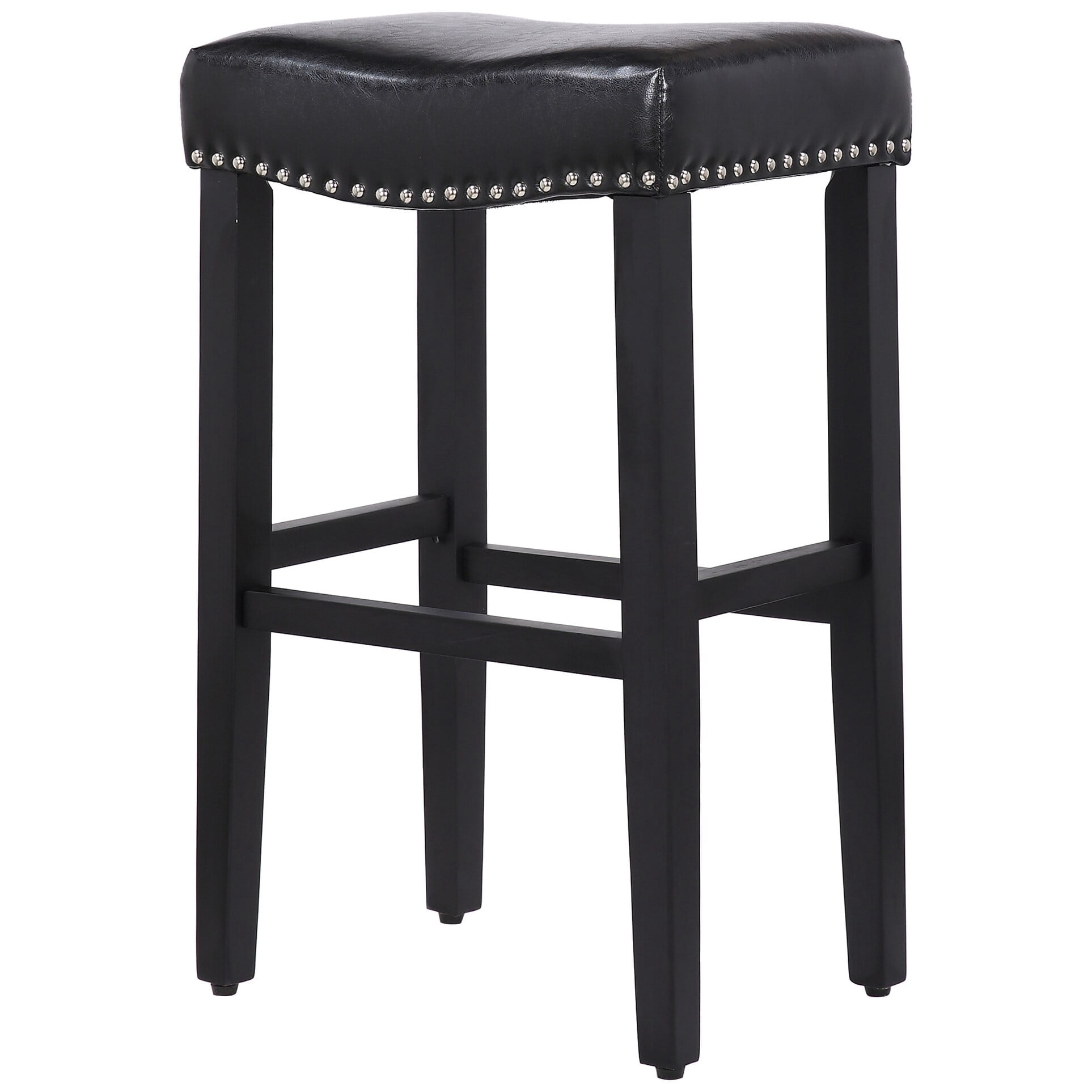 Westin Outdoor Yazan 29" Upholstered Counter Stool with Nail Head Trim (Set of 2), Black/Leather
