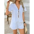 thumbnail image 5 of Women'S Summer Short Sets Front Tie V Neck Shirt Tops Matching Casual Shorts 2 Piece Outfits Vacation Loungewear White S, 5 of 9