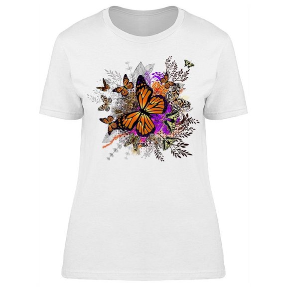 Plant Flower Bouquet Butterfly T-Shirt Women -Image by Shutterstock, Female Large